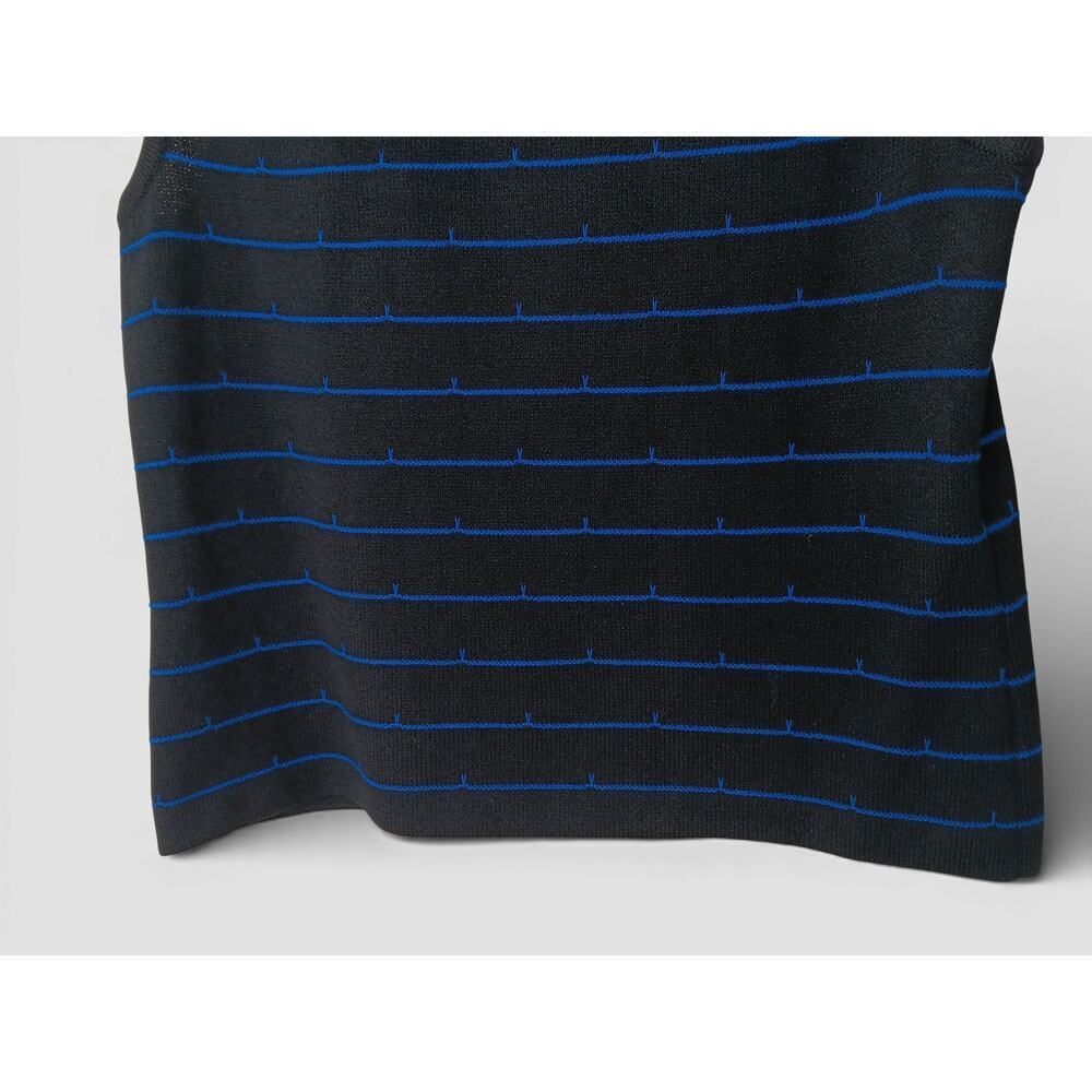 St. John Black Blue Striped Knit Sleeveless Top Shell Small Stretch Luxury - Picture 6 of 10